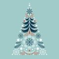 Christmas card. Stylized christmas tree with snowflakes