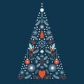 Christmas card. Stylized christmas tree with snowflakes