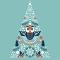 Christmas card. Stylized christmas tree with owl