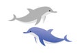 Simple illustration of two different color dolphins. blue and gray