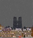 City at night, Paris and Notre Dame Cathedral. Vector. Royalty Free Stock Photo