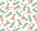 Kangaroos pattern with tropical leaves design Royalty Free Stock Photo