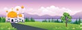 Islamic Panoramic landscape illustration, Ramadan Mubarak natural banner Royalty Free Stock Photo