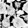 Seamless pattern with a Chrysanthemum, Peony Flowers natural ornament. Vintage Japanese Flowers floral seamless pattern.