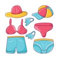 Beachwear vector illustration set,colored linear style pictogram Royalty Free Stock Photo