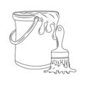 Bucket of paint with paint brush, black and white Line art Royalty Free Stock Photo