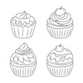 Cupcake collections, Simple black and white Line art Royalty Free Stock Photo