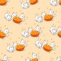 Seamless cats and orange pattern