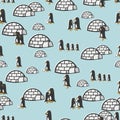 Cute Penguins in Igloos Kids Background Pattern Seamless