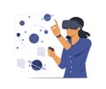 Woman Wearing Virtual Reality Headset for Watching the Cosmic Infographic Simulation for Technology Concept Illustration