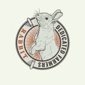 Standing Rabbit Bunny dedicated farmers vintage or retro logo emblem design