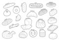 Various Bread Kind From Around the World Cartoon Vector Black and White Royalty Free Stock Photo