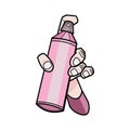 Pink spray paint in hand - isolated on white background - flat style.