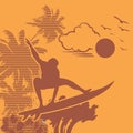 Surfers paradise summer silhouette vector background