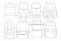 Set of backpack outline drawing vector, set of Backpack in a sketch style, trainers template outline, vector Illustration.