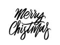 Merry Christmas. Hand written lettering isolated on white background.Vector template for poster, social network, banner, cards. Royalty Free Stock Photo