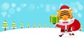 Merry Christmas and Happy new year poster, The year of the tiger, happy bengal tiger wearing christmas hats santa claus Royalty Free Stock Photo