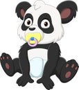 Cartoon cute little panda sucking on a pacifier