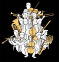 Group of Musician Orchestra Instrument Cartoon Graphic Vector Royalty Free Stock Photo