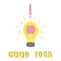 Bulb with brain, good idea creative concept with text