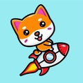 Cute shiba inu animal cartoon mascot character boarding a jet plane Royalty Free Stock Photo