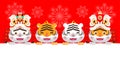 Happy Chinese new year 2022 year of the tiger zodiac design with group littel tiger greeting gong xi fa cai, signs brochure