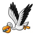 Cartoon pelican eating a fish