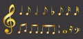 Set of golden musical annotations or realistic gold musical notes symbols. Royalty Free Stock Photo