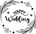 Happy wedding text with floral circular frame image with eps vector