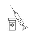 Virus protection. Syringe and bottle of vaccine, outline