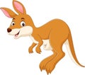 Cartoon cute little kangaroo jumping on white background