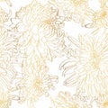 Seamless golden floral pattern. Japanese national flower chrysanthemum. Illustration luxury design, textiles, paper, wallpaper