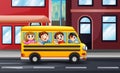 Cartoon happy children riding the school bus Royalty Free Stock Photo