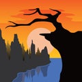 The background illustration depicts a black cliff and an arid tree Royalty Free Stock Photo