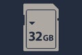 32GB SD Card Icon stock illustration. SD Memory card isolated on blue background - 32 Gigabyte Royalty Free Stock Photo