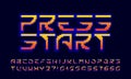 Press start alphabet font. Pixel letters, numbers and punctuations.