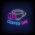 Coffee Day Neon Signs Style Text Vector Royalty Free Stock Photo