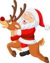 Cartoon happy santa claus riding a deer Royalty Free Stock Photo