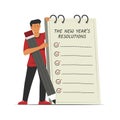 Man Standing and Hold a Big Pencil and a New Year Resolutions List Concept Illustration