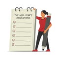 Woman Standing and Hold a Big Pencil and a New Year Resolutions List Concept Illustration