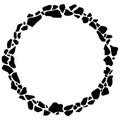 Terrazzo round frame, with empty space for text. Abstract circular border made of black stones. Vector