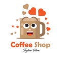 Cute coffee cup logo vector illustration with dummy text on white background. Royalty Free Stock Photo