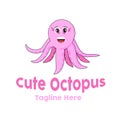 Cute pink Octopus logo mascot vector illustration design with dummy text on white background. Best suited for kid`s logo or Kinder