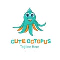 Cute Octopus logo mascot vector illustration design with dummy text on white background. Best suited for kid`s logo or Kinder Royalty Free Stock Photo