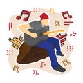 Guy playing guitar, music theme flat character vector illustration on white background. Royalty Free Stock Photo