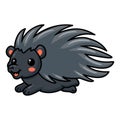 Cute black little hedgehog cartoon running