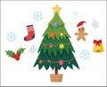 Chirstmas Tree with ornaments and title hand drawing holiday