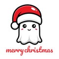 Cute ghost cartoon character celebrating christmas wearing santa claus hat