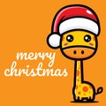 Cute giraffe cartoon character celebrating christmas wearing santa claus hat