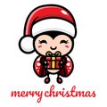 Cute ladybug cartoon character celebrating christmas wearing santa claus hat